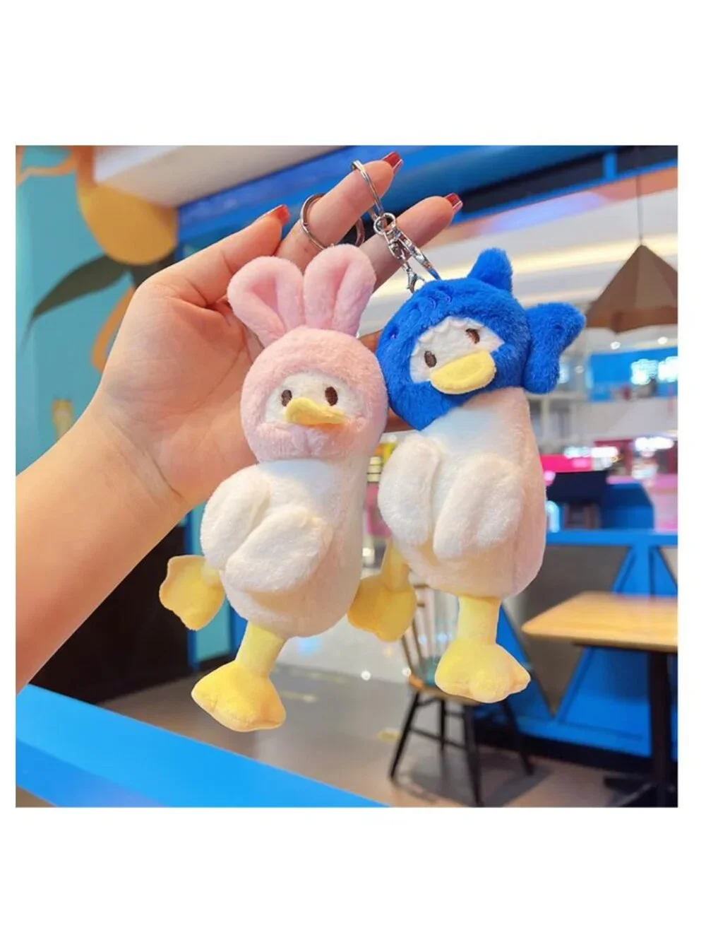 Cute Plush Duck Keychain Wearing Animal Hat Pendant